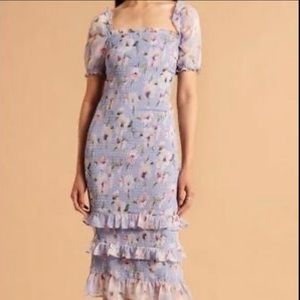 Smocked Puff Sleeve Midi Dress Abercrombie